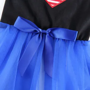 Cute pet dog summer dress with blue tulle skirt and elegant satin bow detail for small dogs.