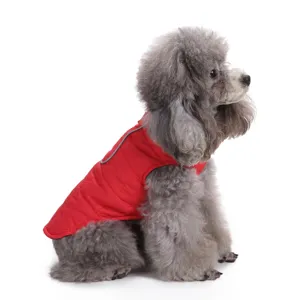 Professional warm red quilted dog winter jacket vest for small dogs like poodles and terriers