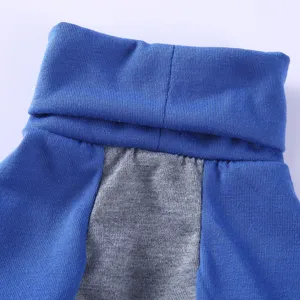 Detailansicht Hundekleidung hoher Kragen blau grau Haustier Pullover bequemer Strickstoff