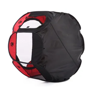 Foldable pet playpen portable dog tent breathable mesh puppy kennel red and black design
