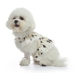 Vestido de Verano Dulce Princesa para Perro Con Borde de Encaje Estampado Floral Volantes Escalonados Arnés Ropa para Perros Gatos Pequeños