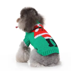 Pull de Noël vert pour chien avec joli design tricoté du Père Noël pour l'hiver chaud.
