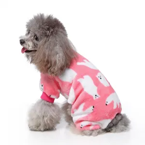 Pigiama morbido in peluche per cani con stampa orso polare rosa da casa