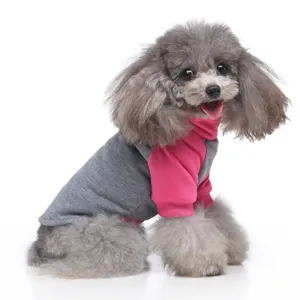 Grauer und rosa Hundepullover mit Raglanärmeln für kleine Hunde, gemütliche Hundekleidung.