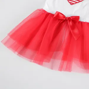Red white pet dog tulle dress with satin bow cute puppy skirt apparel pet clothing supply