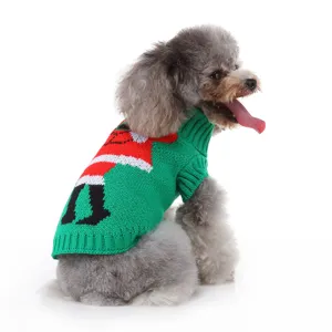 Joli pull de noël pour chien, vêtement d'hiver en tricot col roulé vert pour animaux de compagnie.