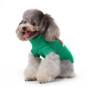 Pull de Noël vert pour animaux de compagnie, vêtement d'hiver chaud en tricot pour chiens