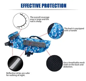 Blue camo dog bite vest with spikes, handle and breathable mesh for outdoor training.