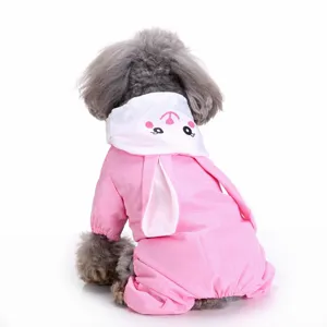 Mignon imperméable rose pour chien à quatre pattes motif lapin vêtement à capuche imperméable