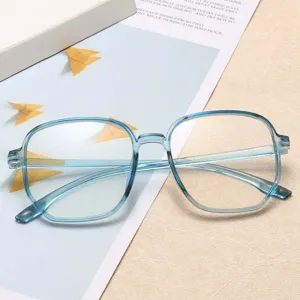 Elegante montura de gafas cuadrada grande azul claro transparente para mujeres