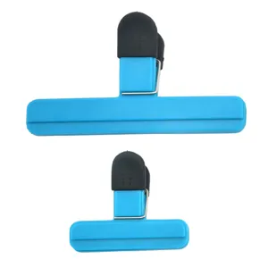 Blue plastic bag sealer clips for snacks and food storage in two sizes