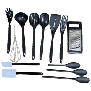 Conjunto de 14 utensilios de cocina negros herramientas de horneado espátula rallador