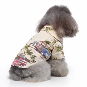 Tropisches Haustier Sommerhemd für kleine Hunde mit Vintage-Autos und Palmenmuster