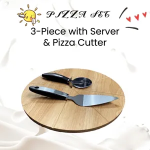 3-Piece Pizza Tool Set Includes 36cm Oak Wood Pizza Board Stainless Steel Pizza Cutter Wheel And Pizza Server Paddle Baking Kitchen Gadgets
