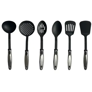 Juego de 6 utensilios de cocina de nailon con mangos de acero inoxidable