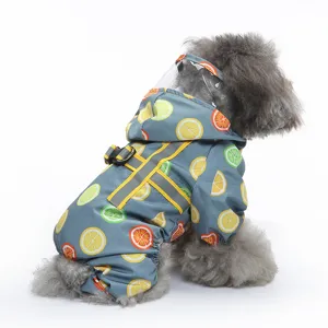 Joli imperméable pour chien gris citron avec visière transparente et bandes réfléchissantes