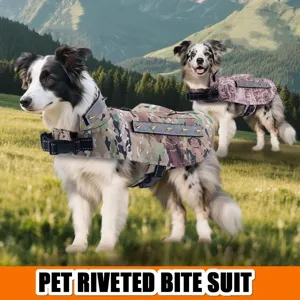 Polyester Camouflage Pet Anti-Bite Vest With Metal Spikes Reflective Strip Back Handle Protective Tactical Dog Clothing For Outdoor Sports