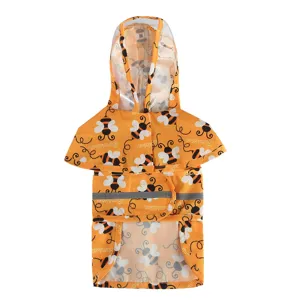 Yellow bumblebee printed pet raincoat with transparent hood and reflective strip detail