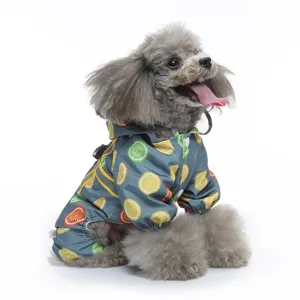 Joli imperméable gris pour animaux avec motif de citron coloré, vêtement chien imperméable.