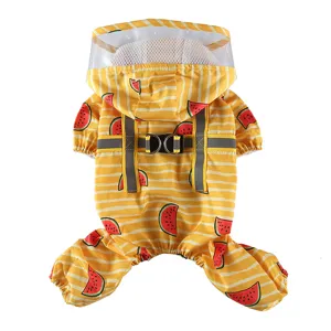 Imperméable pour animaux avec capuche transparente, joli motif pastèque et bandes réfléchissantes chien.
