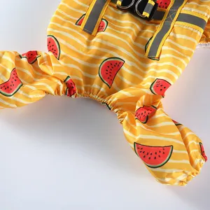 Imperméable pour chien à quatre pattes avec motif de pastèque mignon et bandes réfléchissantes.