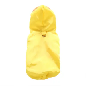 Imperméable jaune pour chien avec capuche et anneau en D, vêtement léger pour animal.
