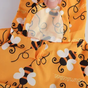 Cute bee pattern pet dog raincoat with hood, waterproof and lightweight fabric for daily walking.