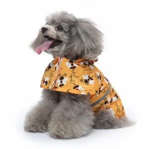 Waterproof hooded pet dog raincoat with reflective strips and cute yellow bee pattern design.