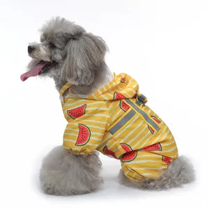 Joli imperméable pour chien jaune motif pastèque avec capuche et bandes réfléchissantes