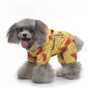 Imperméable jaune pour chien à motif de pastèque et bande réfléchissante pour les petits animaux.