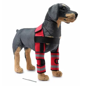 Soportes de pata rojos para perro con tiras reflectantes para apoyo en la recuperación post-cirugía