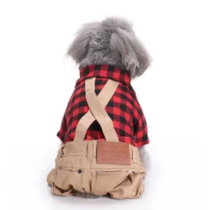Britischer Stil Karo Patchwork Haustier Overalls Baumwolle Hund Jumpsuit Kleine Welpen Kleidung Weiche Bequeme Trägerhose Für Den Alltag