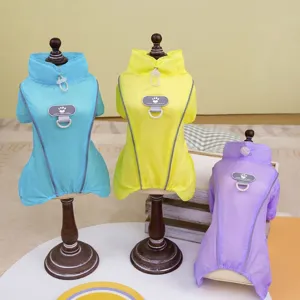 Reflective summer sun-protection dog vests in vibrant blue, yellow and purple colors