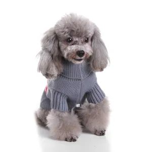 Classic grey turtleneck pet sweater for small and medium dogs, warm knitted dog winter apparel.