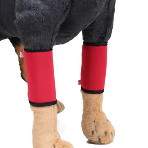 Detailed macro view of red pet leg braces designed for dog joint protection and support