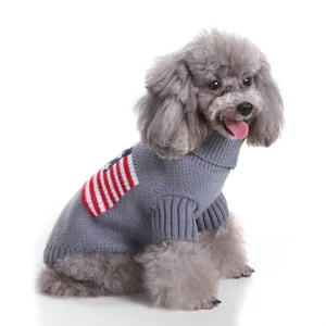 Classic grey knit dog sweater for small medium dogs, warm winter pet turtleneck apparel.