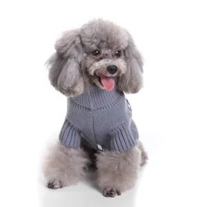 Grey turtleneck knit dog sweater detail showing soft warm texture for small medium pets.
