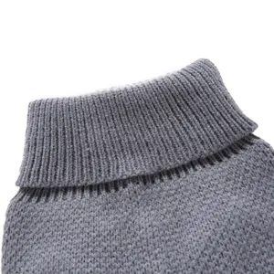 Close-up view of the grey pet sweater collar, soft knitted texture detail for dogs.