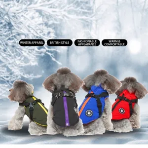 Pet Dog Winter Coat Jacket With Integrated Harness Small Medium Dogs Warm Padded Vest Windproof British Style Zipper Apparel