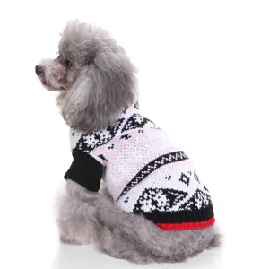 Classic retro pet dog sweater knitwear, detail view of cozy warm apparel for small dogs.