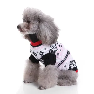 Detailed view of cozy dog sweater with classic nordic pattern and black turtleneck design.
