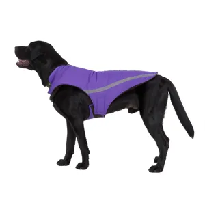 Warm winter dog coat for large dogs with reflective strips and windproof design purple.