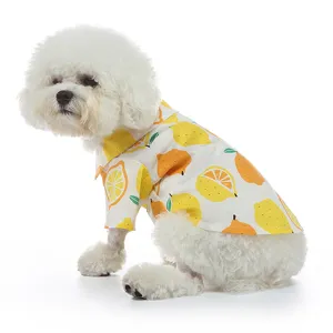 Breathable summer fruit style pet shirt featuring fresh lemon print button-down design