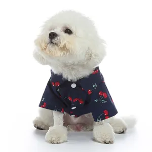 Breathable summer pet shirt featuring a cute cherry fruit print for small breed dogs
