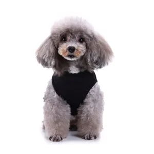 Close-up detail of a soft black solid color pet vest, breathable fabric for summer dogs.