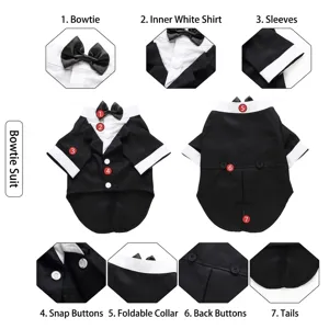 Classic British style black and white pet dog tuxedo suit with bow tie for small dogs