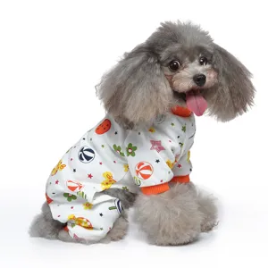 Niedlicher Hunde Pyjama Vierbeiner Overall mit bunten Bällen und Blumen, weiche Baumwolle.