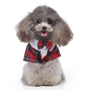 Professional red plaid British style pet tuxedo suit for small dogs gentleman apparel outfit