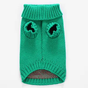 Pull pour animal de compagnie vert tricoté, vêtements d'hiver chauds pour chiens à col roulé.