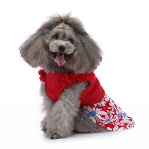 Robe de chien florale rouge été vêtements pour animaux de compagnie juppe mignonne